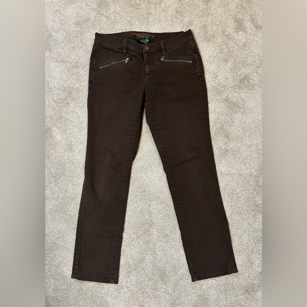 Lauren Jeans Co Premium Ralph Lauren brown jeans w/ decorative zip pockets